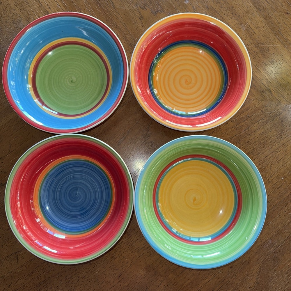 4 Royal Norfolk Stoneware 7-1/4" Soup Bowls Multicolor Very Nice Condition